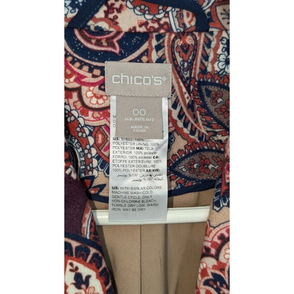 Chicos Patched Paisley Print Coat Sz 00 - Picture 3 of 3